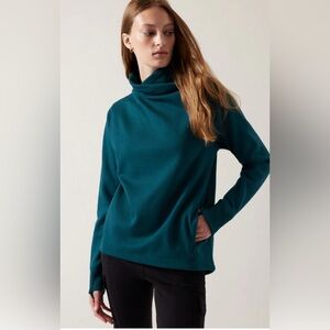Athleta Cozy Karma Blue Teal Twist Neck Sweatshirt / size: medium